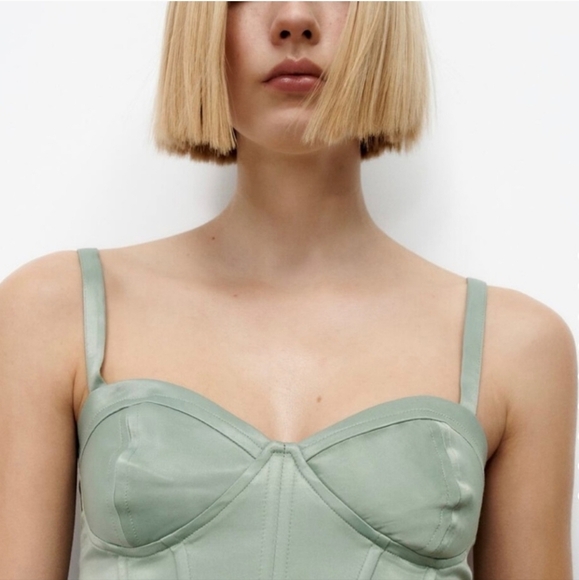 Zara Satin Cropped Corset Braw Top - Picture 2 of 12